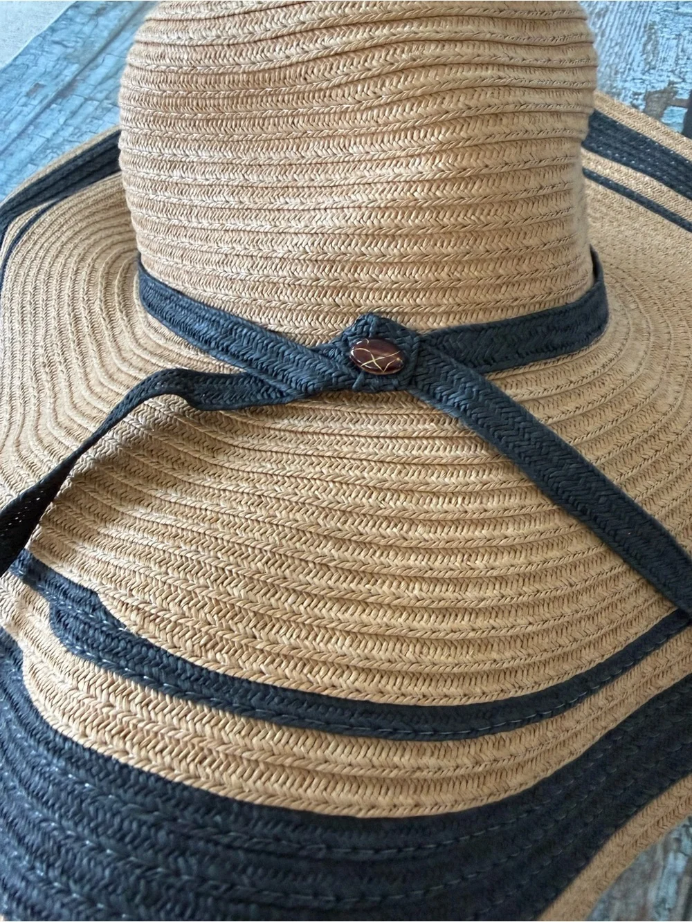 Paper Straw Sun Hat with Black Trim Size Small size 56